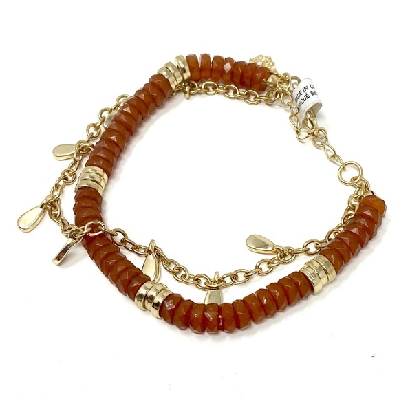 NWT Free People Odessa Layered Bracelet Gold Red Beads - Picture 3 of 5